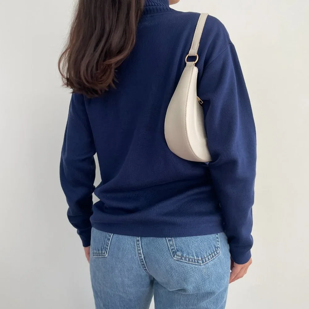 Vintage Belford 100% silk knit long sleeve turtleneck sweater in navy blue L - Picture 4 of 11